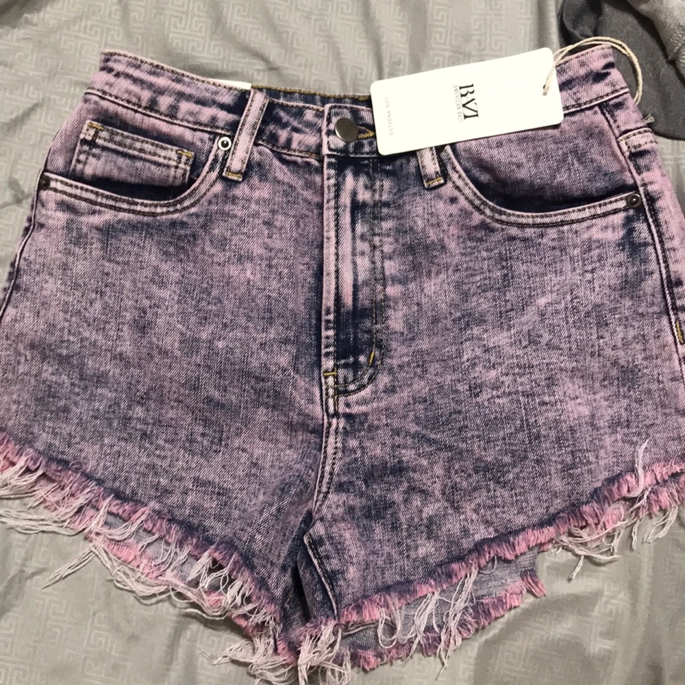 Pink acid wash jean shorts